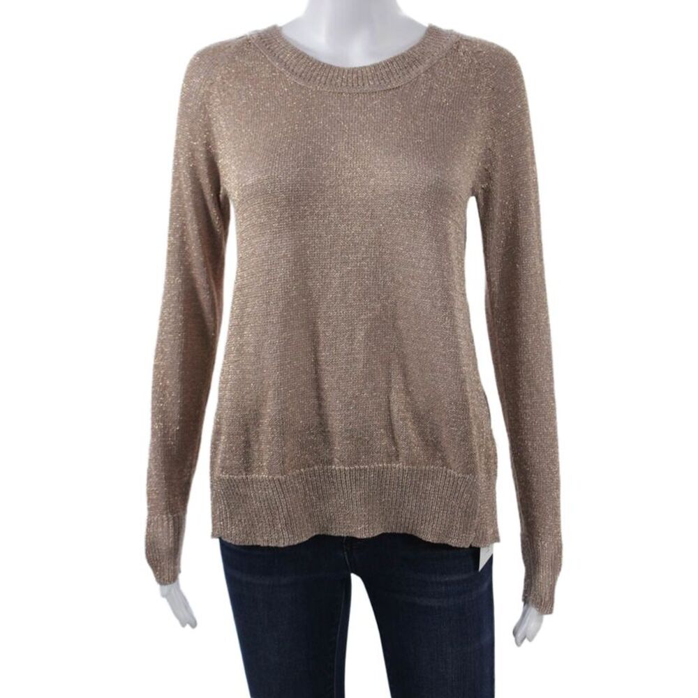 Millau Womens Pullover Sweater Beige Crew Neck 100% Cotton Long Sleeve Size S